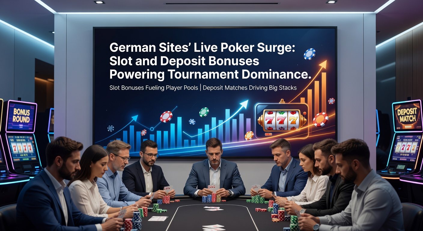 Live-Poker-Turnier auf einer deutschen Online-Plattform mit Spielern am Tisch und digitalen Chips im Vordergrund