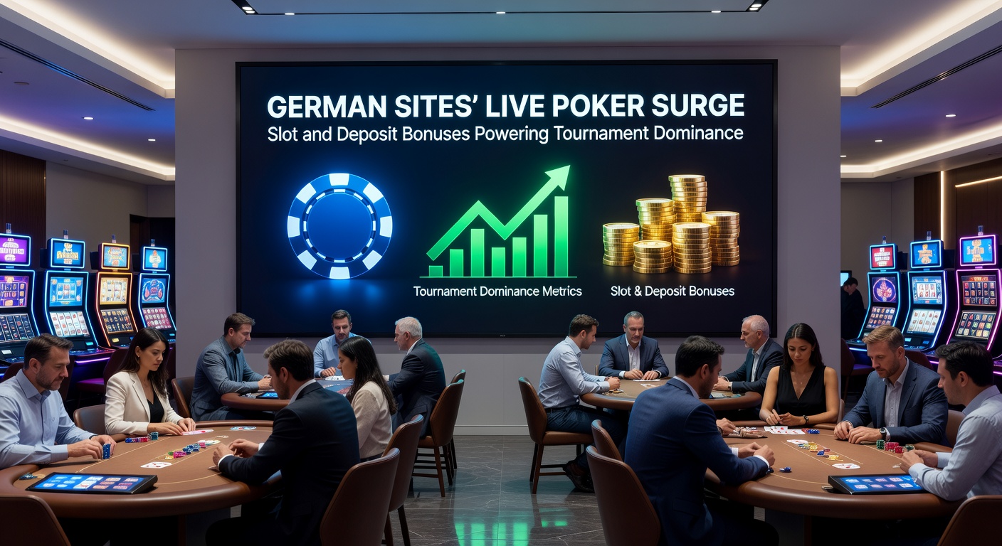 Grafik mit steigenden Kurven zu Poker-Teilnahmen und Bonusumsätzen auf deutschen Sites, inklusive Euro-Symbolen und Poker-Chips
