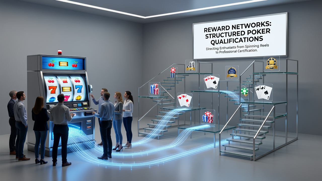 Illustration von Belohnungspfaden zwischen Casino-Spielen und Poker-Turnieren