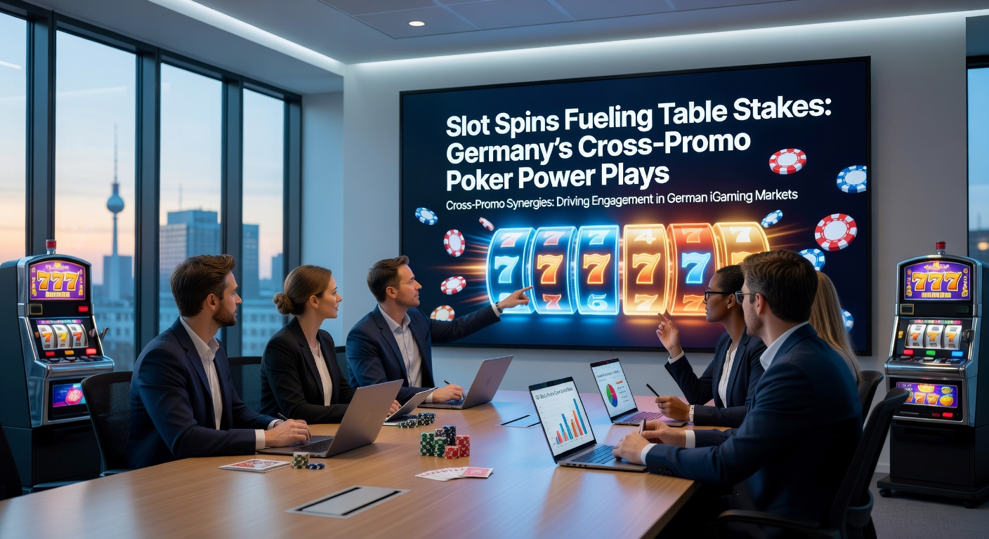 Poker-Spieler am Tisch mit Slot-Symbolen im Hintergrund, darstellend den Übergang von Online-Slots zu Live-Poker in deutschen Casinos