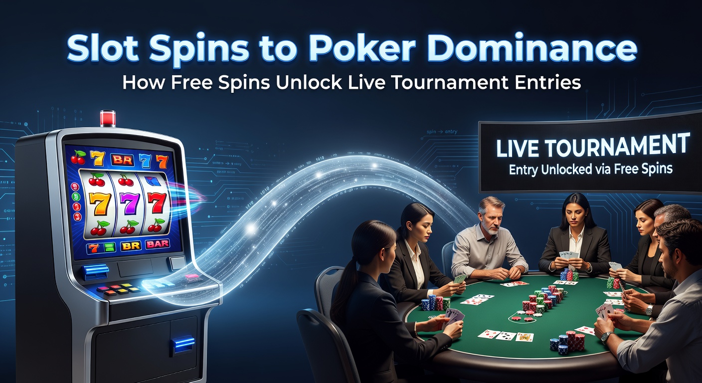 Slot-Maschine mit Poker-Turnier-Chips im Vordergrund, symbolisiert den Übergang von Spins zu Live-Events